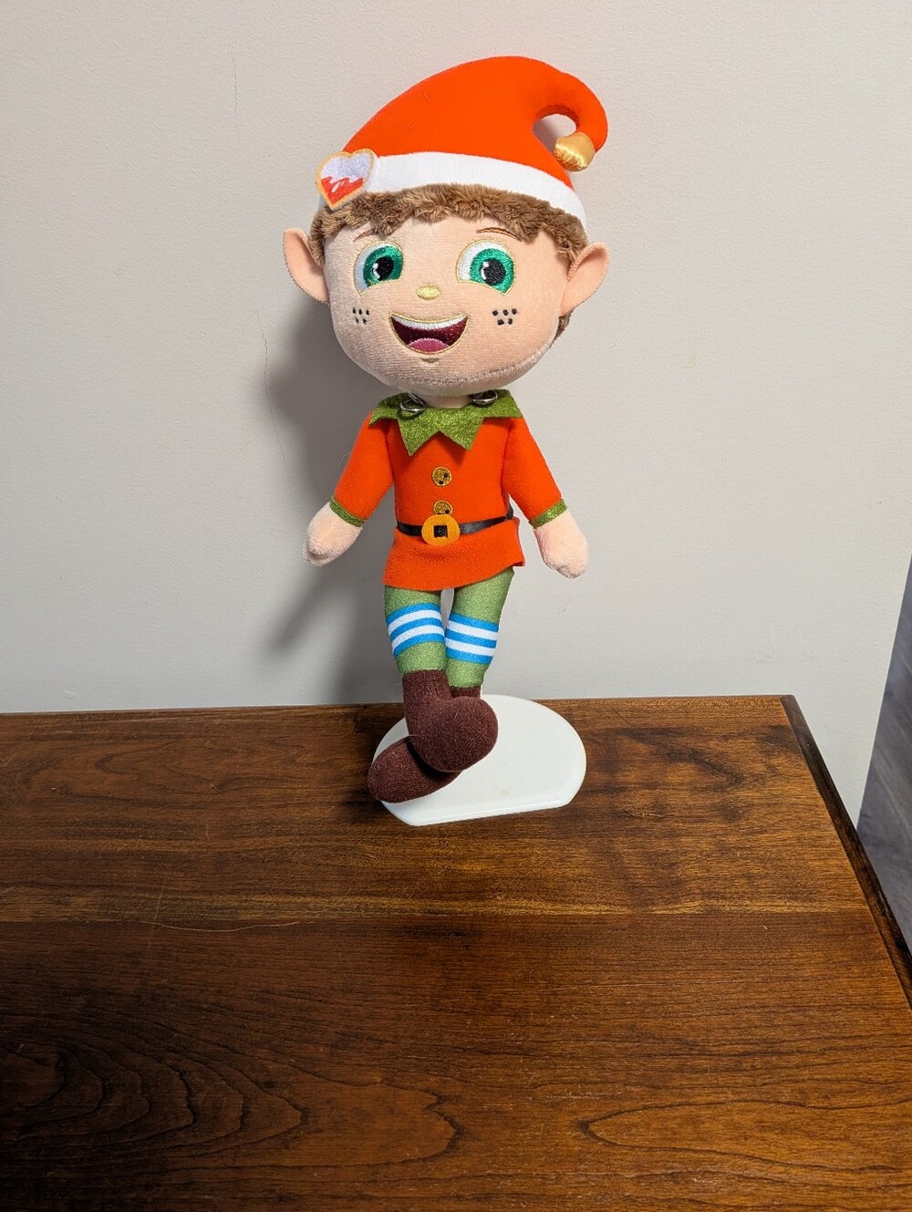 Kinder For Kids Festive Elf Plush Toy with Red Outfit. 14 Inches.